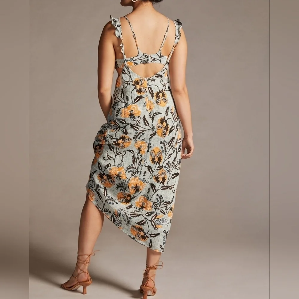 By Anthropologie Floral Sleeveless Halter Slim Midi Dress, Size 2, NWT